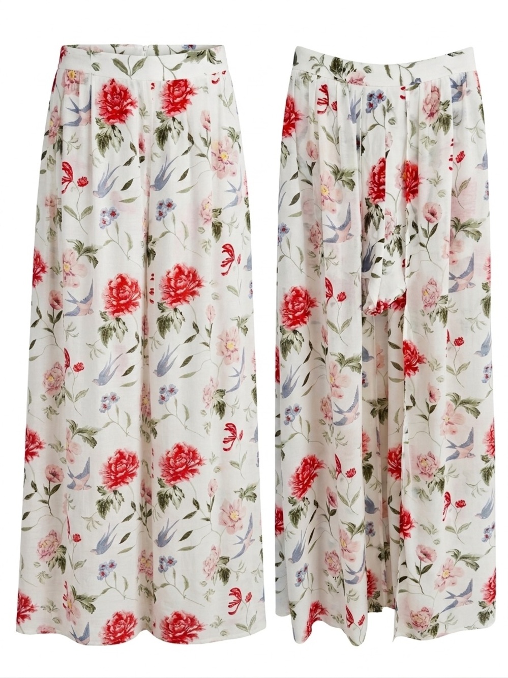 H&M White Floral Skort with Red & Pink Blooms